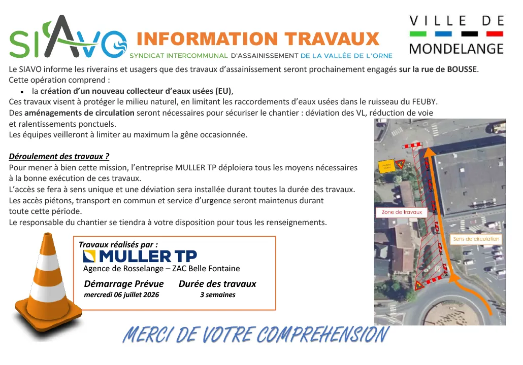 INFORMATION TRAVAUX - RUE DE BOUSSE (MONDELANGE)